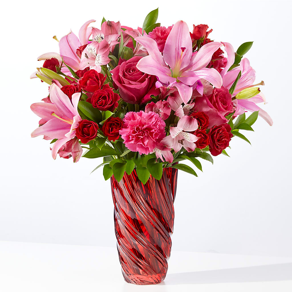 In Love Bouquet with Luxe Swirl Vase – Brownsville Premiere Florist, Brooklyn NY