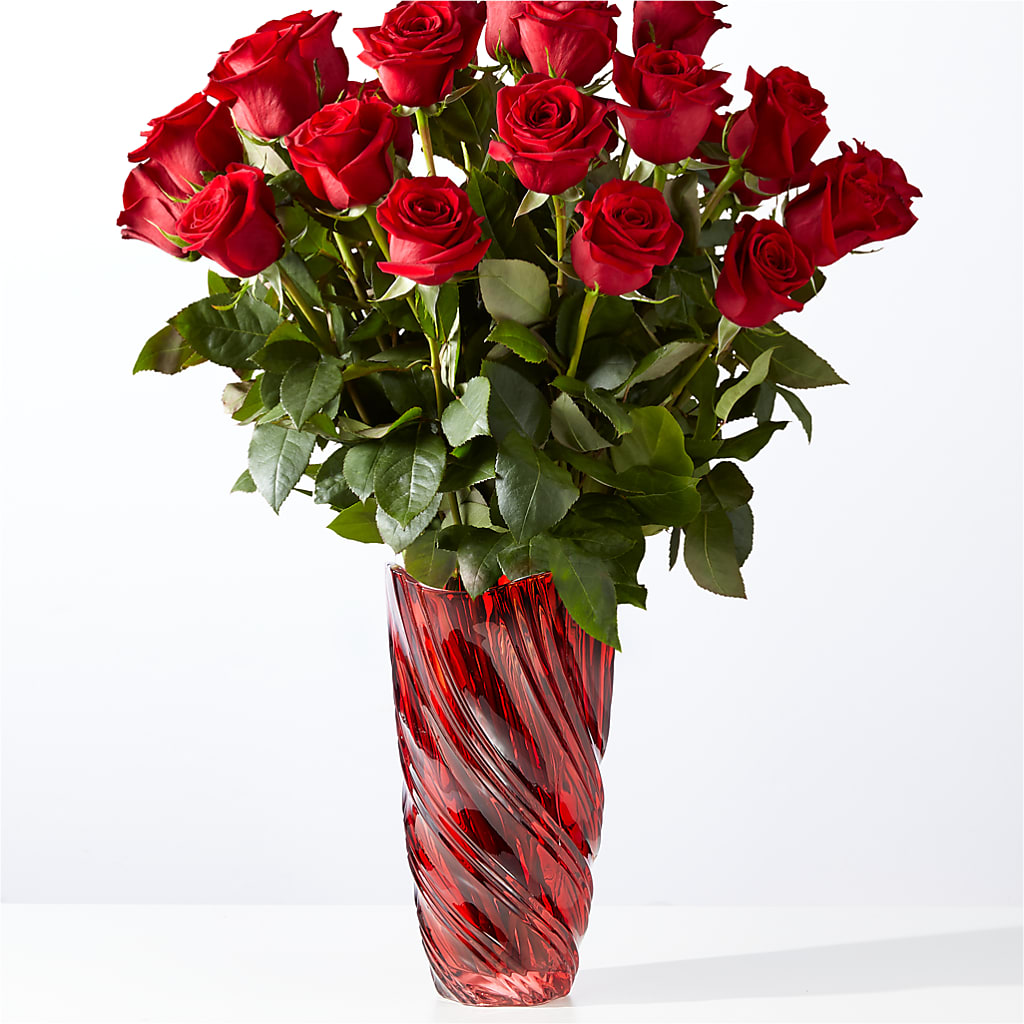 Classic Love Red Rose Bouquet with Luxe Swirl Vase – Brownsville Premiere Florist, Brooklyn NY