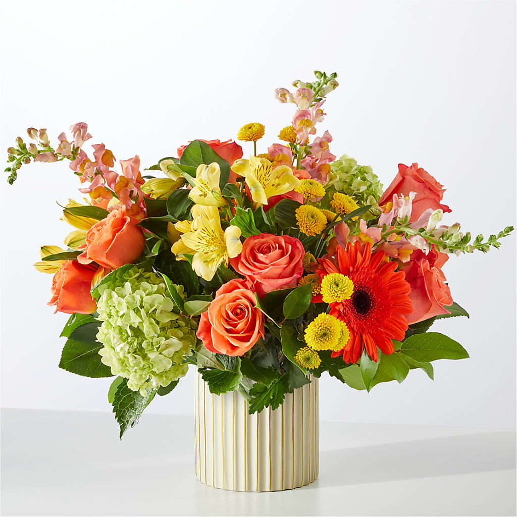 Autumn Sunshine Bouquet with Ivory Vase – Brownsville Premiere Florist, Brooklyn NY
