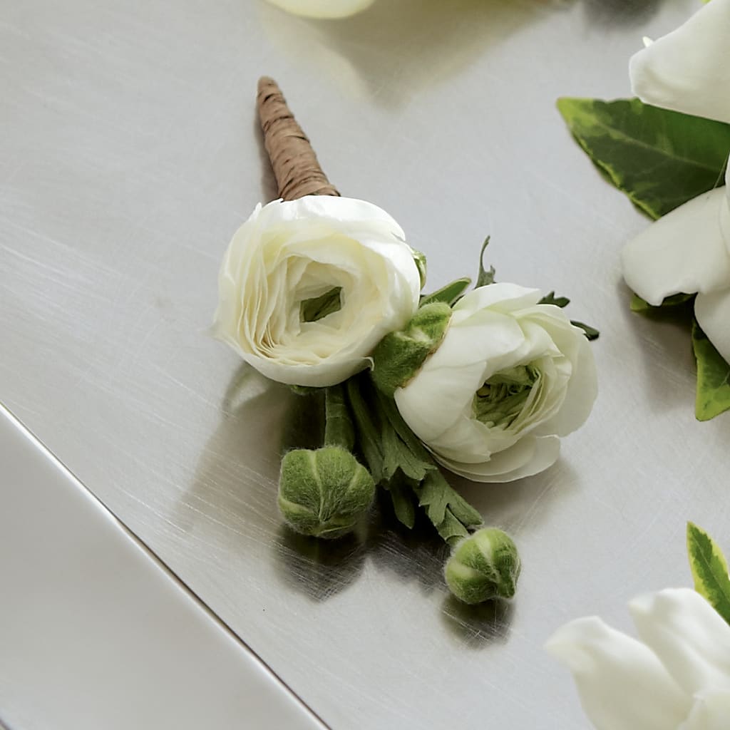 White Ranunculus Boutonniere – Brownsville Premiere Florist, Brooklyn NY