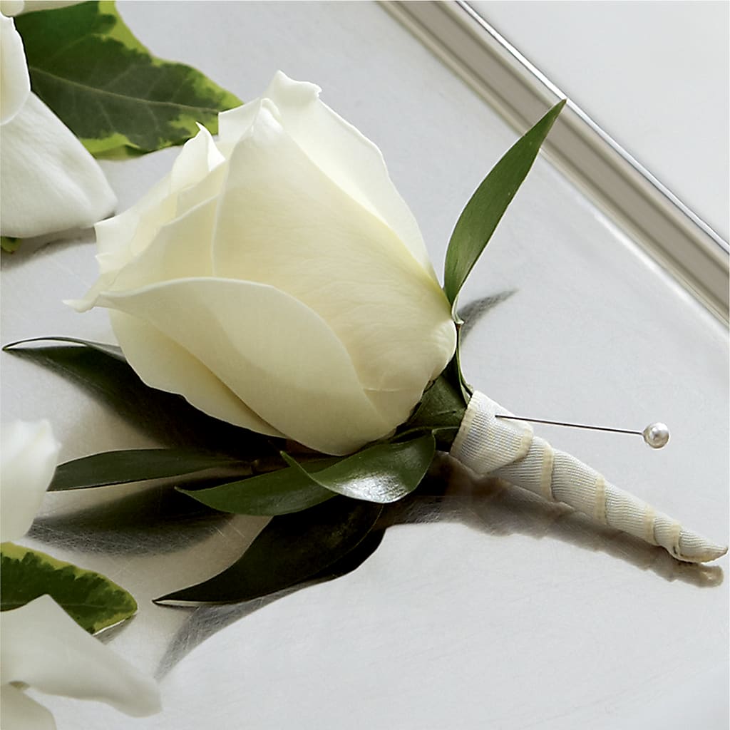 White Rose Boutonniere – Brownsville Premiere Florist, Brooklyn NY