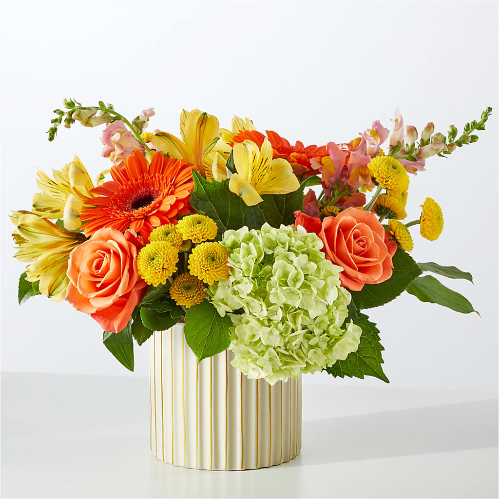 Autumn Sunshine Bouquet with Ivory Vase –  Brownsville Premiere Florist, Brooklyn NY