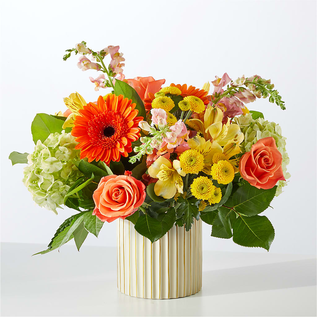 Autumn Sunshine Bouquet with Ivory Vase –  Brownsville Premiere Florist, Brooklyn NY