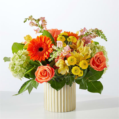Autumn Sunshine Bouquet with Ivory Vase –  Brownsville Premiere Florist, Brooklyn NY