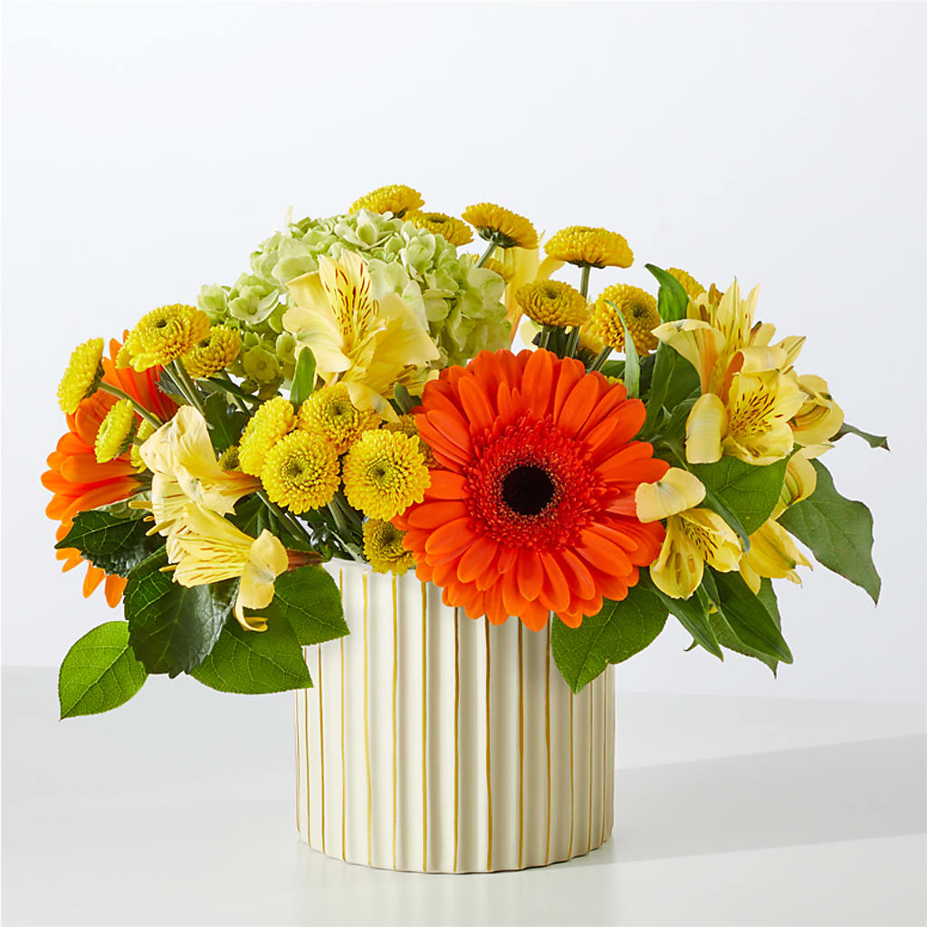 Autumn Sunshine Bouquet with Ivory Vase –  Brownsville Premiere Florist, Brooklyn NY